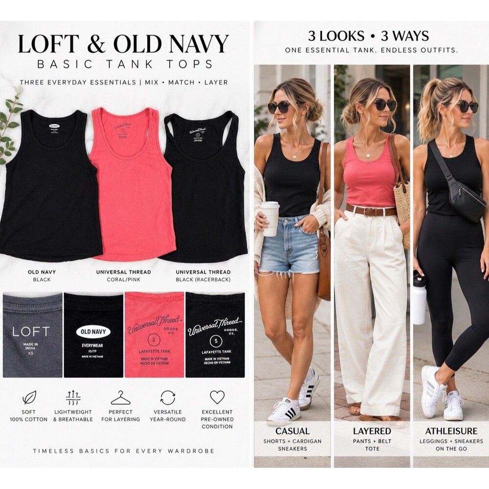 Old Navy Universal Thread Women’s S Tank Top Lot Black Coral 3pc